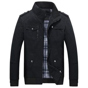 Mens Spring Autumn Stand Collar Multi Pocket Outdoor Jacket Casual Loose Coat