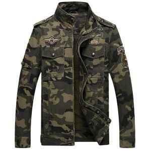 Mens Camo Printing Military Jacket Stand Collar Cotton Outdoor Epaulet Coat