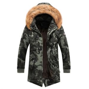 Mens Winter Parka Faux Fur Hooded Camouflage Multi Pockets Thick Coats
