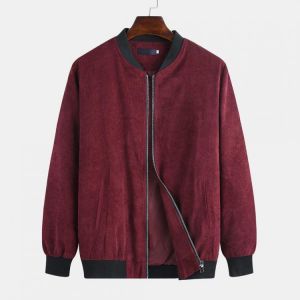 Mens Autumn Corduroy Solid Color Stand Collar Casual Jacket