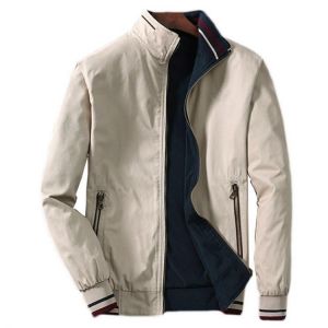 Mens Revsersible Embroidery Chest Logo Cotton Zipper Pocket Casual Solid Color Jacket