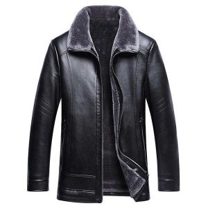 shopping מעילים וג׳קטים Winter Casual Business Thicken Zipper Pockets PU Leather Jacket