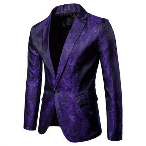 Mens Jacquard Casual Dress Suit Palace Wedding Banquet Nightclub Stage Blazers