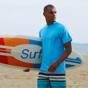 Mens Summer Surfing Breathable Crew Neck Short Sleeve Swimwear Tops