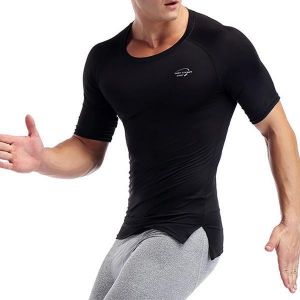 Elastic Quick Drying Compression Fitness Tops Men&#039;s Split Hem Breathable Slim Fit Sport T-shirt