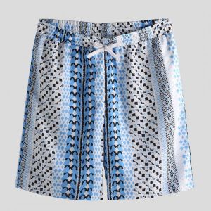 Men Ethnic Pattern Print Drawstring Beach Relaxed Board Shorts