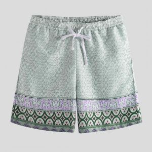 Men Ethnic Pattern Print Quick Dry Drawstring Beach Board Shorts