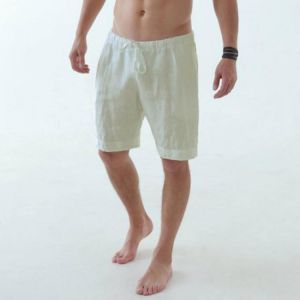 INCERUN Mens Cotton Casual Home Solid Color Beach Board Shorts