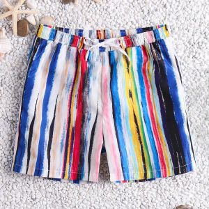 Men Colorful Stripe Quick Drying Beach Hawaiian Board Shorts