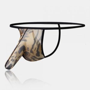 Mens Leopard Grain Elephant Bikini G String Khaki Thin Breathable Thongs Underwear