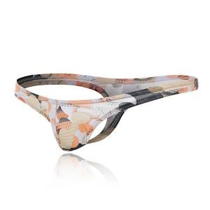 Mens Low Rise Printing U Convex Pouch Breathable Comfortable Casual Strip Thong Attractive Underwear