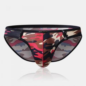 Camo Rivets Patchwork Underwear Breathable Pouch Briefs With Pouch For Men