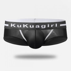 Mens See Through Briefs Ice Silk Breathable Striped Belt Black Waistband Underwear