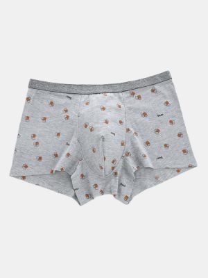 Men Cute Print Cotton Viscose Comfortable Boxer Briefs Antibacterial Pouch Linen Underwear