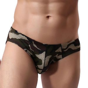 Mens Sexy Low Rise Camouflage Printing U Convex Briefs Casual Underwear
