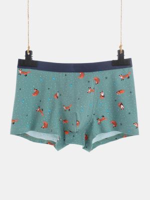 Men Cotton Print Boxer Briefs Comfortable Antibacterial Pouch Liner Underwear