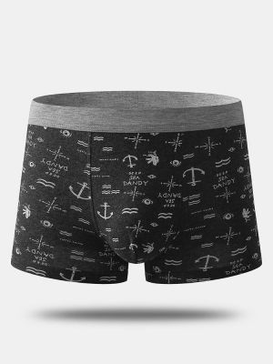 Men Cotton Anchor Print Boxer Briefs Comfortable Funny Underwear