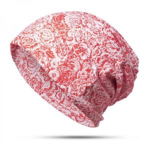 Unisex Pure Cotton Rose Blossom Print Turban Beanie Cap Multi-function Scarf Hat