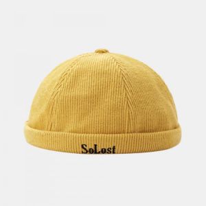 shopping אקססורייז Unisex Personality Corduroy Yara Brimless Hats Solid Color Letter Embroidery Landlord Hat Melon Hat Hip Hop Hat