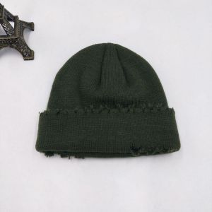 Ripped Knitted Landlord Hat Pure Color Wool Hat Frayed Melon Hat Cold Caps Beanie