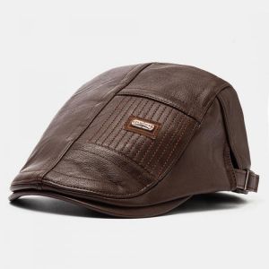 Men's PU Leather Beret Caps Casual Newsboy Cap Warm Hats
