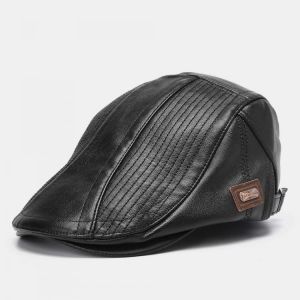 Men's PU Leather Beret Caps Casual Newsboy Cap Artificial Leather Warm Hats