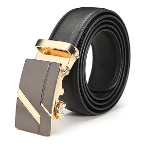 120CM Men Second Floor Cowhide Frosted Gold Silver Alloy Automatic Buckle Belt