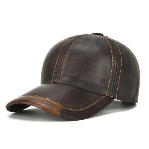Mens Cowhide Leather Solid Baseball Cap Casual Sunshade Sport Adjustable Snapback Cap
