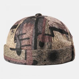 Abstract Pattern Brimless Skull Cap Multicolor Soft Felt Customized Hats