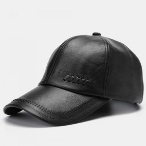 Mens Leather Baseball Cap Outdoor Warm Trucker Adjustable Hats