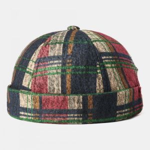 Retro Brimless Skull Cap Multicolor Plaid Caps Soft Felt Customized Hats