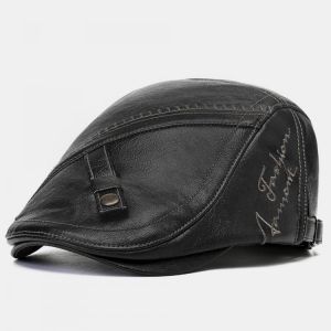 Men's Artificial Leather Printing Beret Caps Casual Newsboy Cap Warm Hats