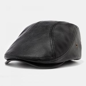 Men's Artificial Leather Beret Caps Casual Newsboy Cap With Holes For Ventilation Lvy Hats