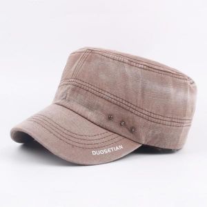 Mens Washed Cotton Vintage  Flat Hats Outdoor Sport Army Hat Adjustable Baseball Caps