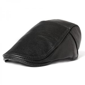 Mens Warm Real Cowhide Leather Strap Adjustable Painter Beret Caps Outdoor Durable Forward Hat