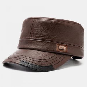 Men's Leather Flat Hats With Color Matching Hat Warm Hats