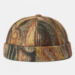 Folk-custom Brimless Skull Cap Abstract Pattern Caps Soft Felt Customized Hats