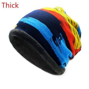 Mens Womens Winter Plus Cashmere Stripe Beanie Scarf Outdoor Warm Multi-function Bonnet Hat
