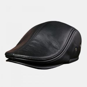 First Layer Cowhide Men's Leather Beret Hats Fashion Forward Hat Beret Caps