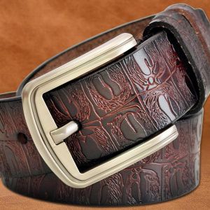 125CM Mens Business Dress Cow Leather Belt Special Printting Belt with Anti-Scratch Buckle