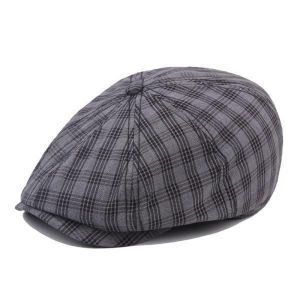 Men Vintage British Style Beret Hats Fashion Cotton Grid Cabbie Forward Caps