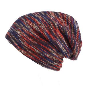 Men Stripe Knit Warm Beanies Hat Solid Plus Velvet Lining Winter Bonnet Skullies Hats