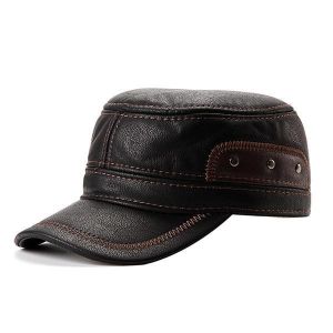 Unisex PU Leather Earflap Ear Muffs Baseball Cap Adjustable Plush Lining Golf Windproof Outdoor Flat Hats