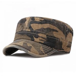 Men Washed Cotton Camouflage Flat Top Hats Outdoor Visor Military Cadet Cap Adjustable