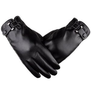 Mens Warm Thick Windproof Touch Screen Man-made Leather Cycling Ski Gloves