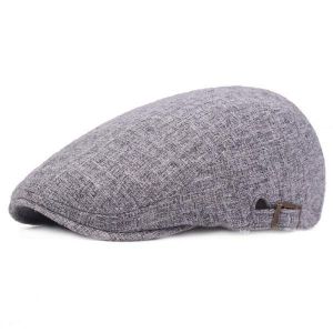 Mens Linen Solid Beret Caps Casual Newsboy Forward Hat Gorras