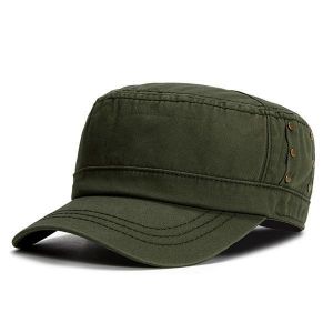 Men Breathable Cotton Flat Top Hat Summer Casual Solid Military Sunscreen Visor Cap