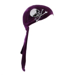 Unsiex Skull Print Pleuche Hooded Long Tail Pirate Hat Headpiece