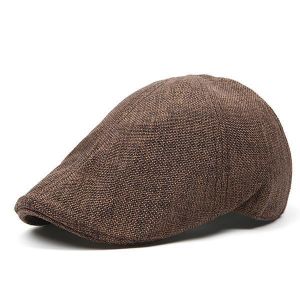 Mens Retro Cotton British Style Grid Beret Hat Casual Sunscreen Newsboy Peaked Caps