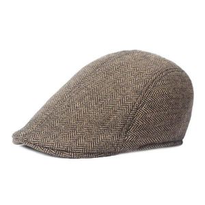Mens Winter Striped Cotton Beret Cap Newsboy Cap Peaked Adjustable Hat